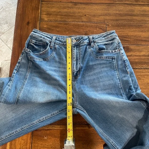 Flying Monkey high rise wide cuffed wide leg medium wash blue denim jeans sz 31 - Picture 13 of 16